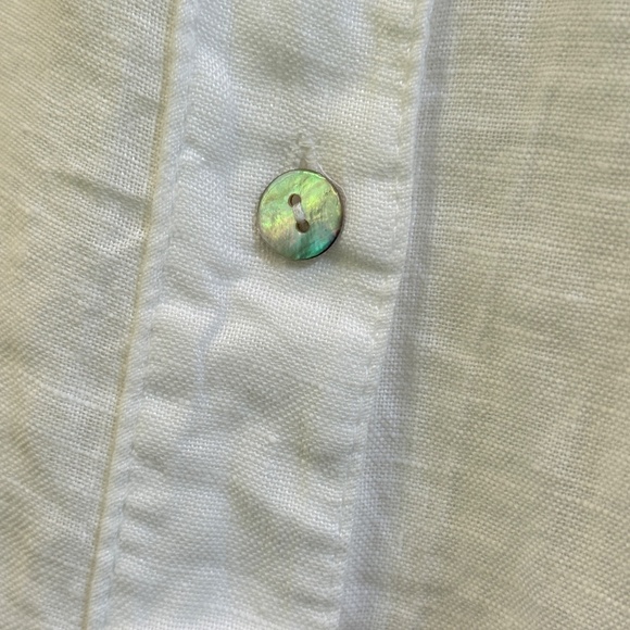 Lungo L'Arno Made in Italy 100% linen white button down tab sleeve shirt - Picture 7 of 11